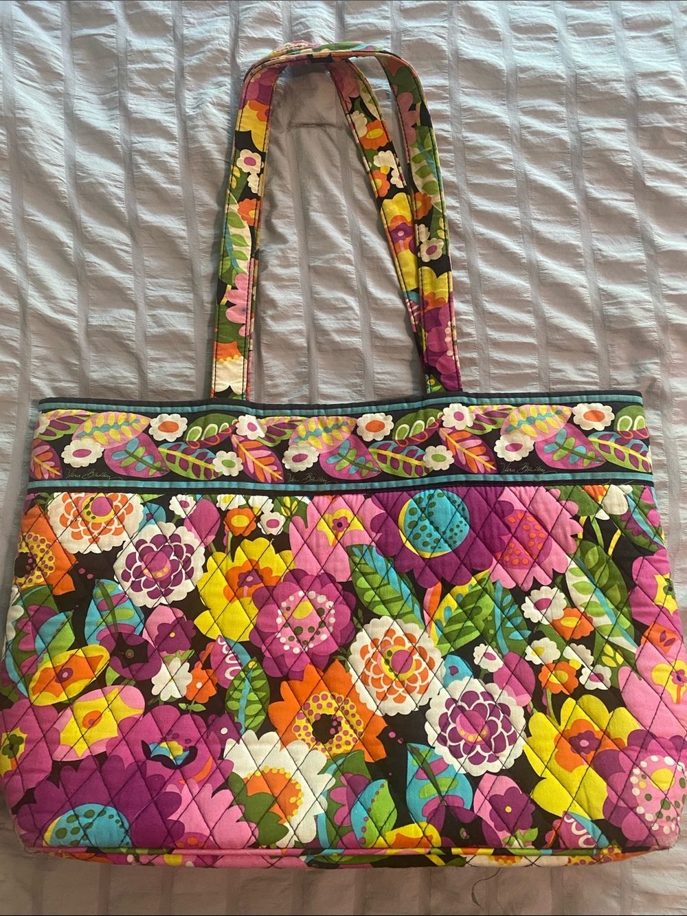 Vera Bradley Multicolor Quilted Floral Tote - Pink, Yellow, Green, Purple